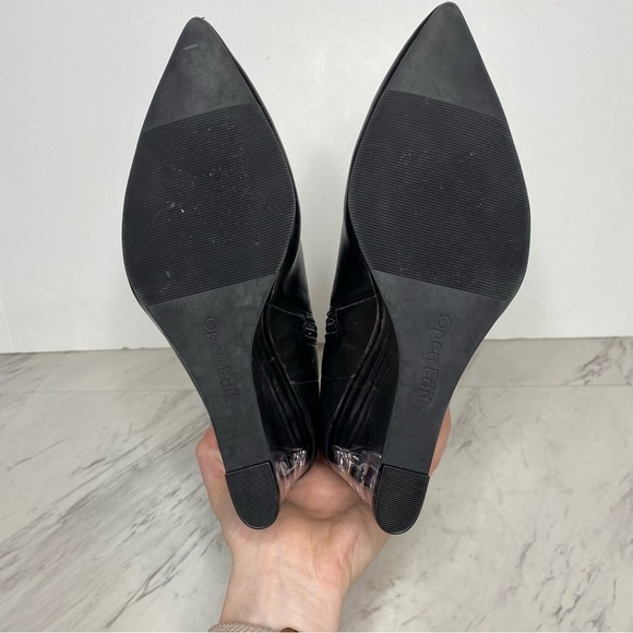 Open Edit Erika Black Faux Leather Pointy Toe Wedge Heel Bootie 7 1/2 M - Picture 15 of 16